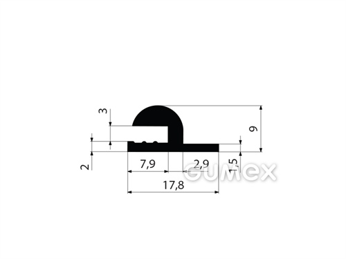 Silikónový profil tvarový, 9x17,8/2,9mm, 60°ShA, -60°C/+180°C, čierny